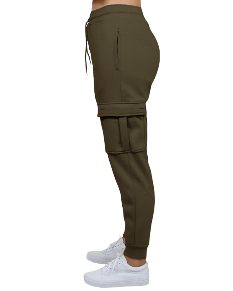 Women's Loose Fit Fleece Jogger Sweatpants with Velcro Cargo Pockets