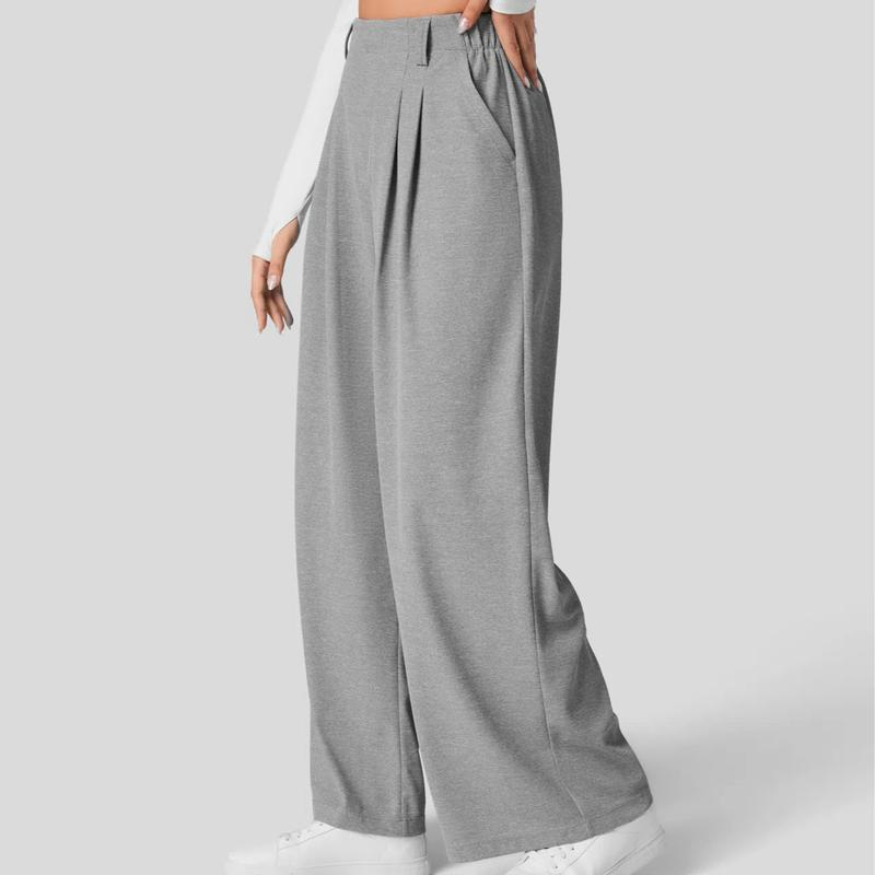 High Waisted Plicated Side Pocket Wide Leg Waffle Work Pants