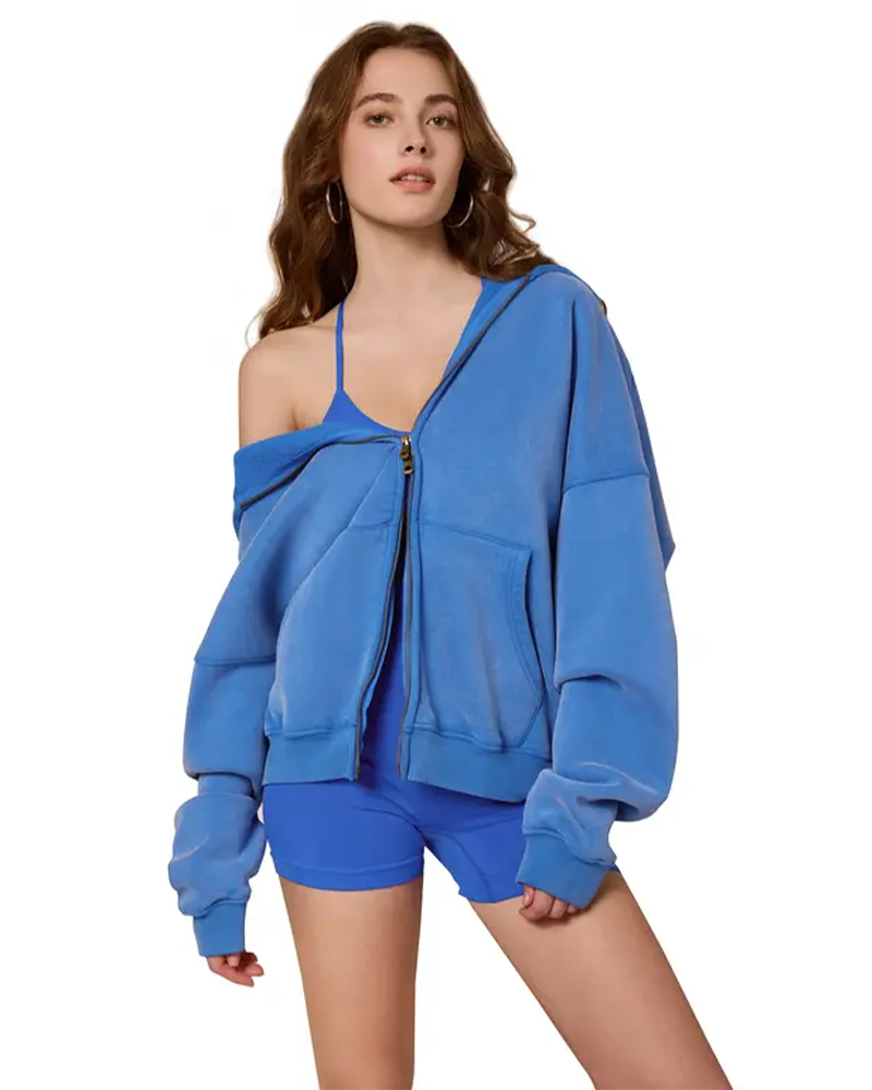 Oversized Unisex Acid Wash Zip Hoodie