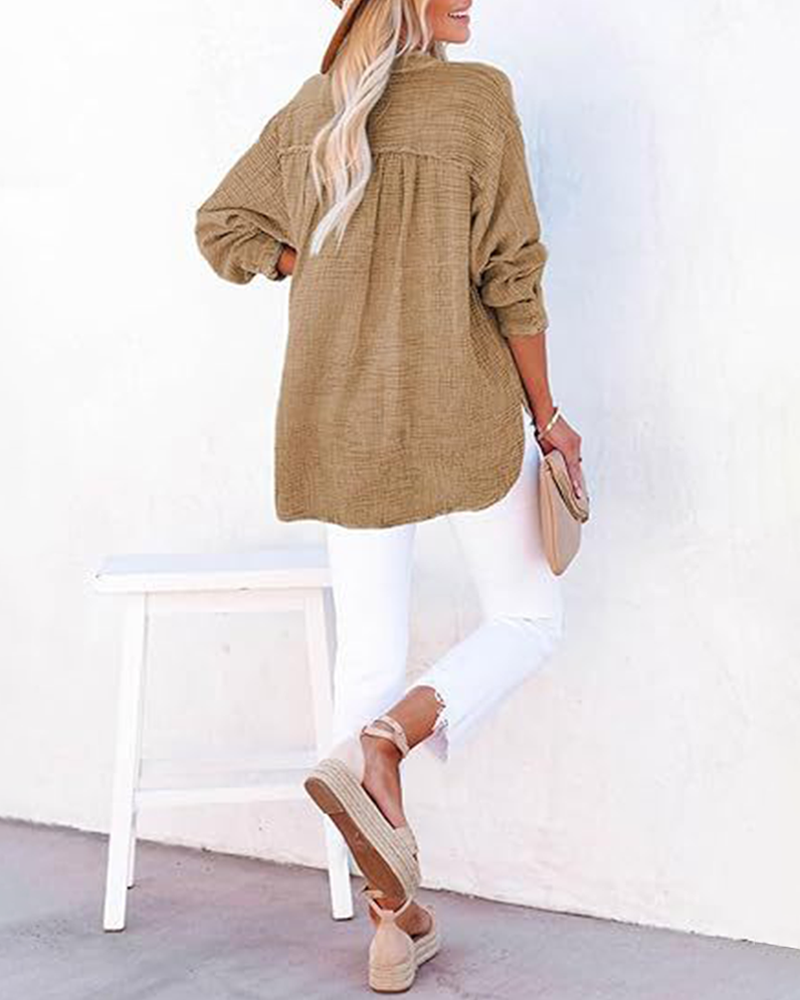 Womens Casual Button V Neck Long Sleeve Shirts Solid Blouses Tops