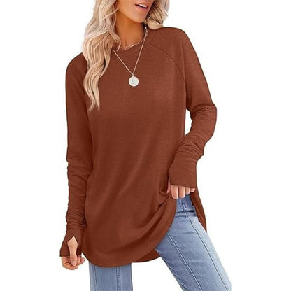Women's Thumbhole Round Neck Long Sleeve