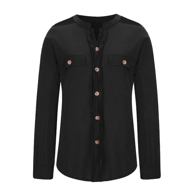 Women's Loose Fit Batwing Sleeve Waffle Knit Button Down Shirt Shacket Tops