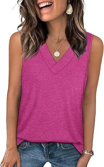 Women's Sleeveless V-Neck Slimming Loose Fit Casual Tank Top T-Shirt