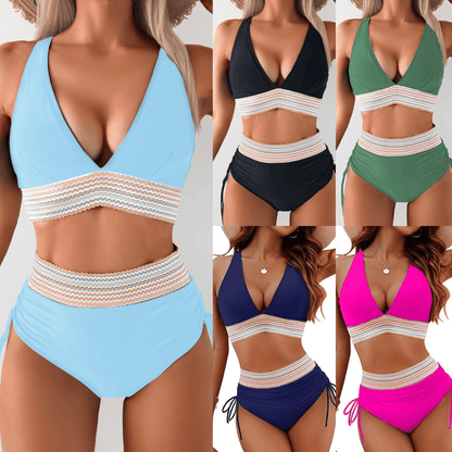 2025 High Waisted Tummy Control Color Block Bikini Sets