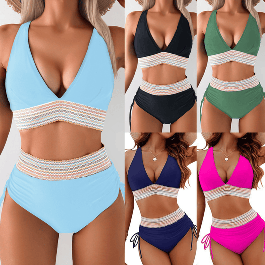 2025 High Waisted Tummy Control Color Block Bikini Sets