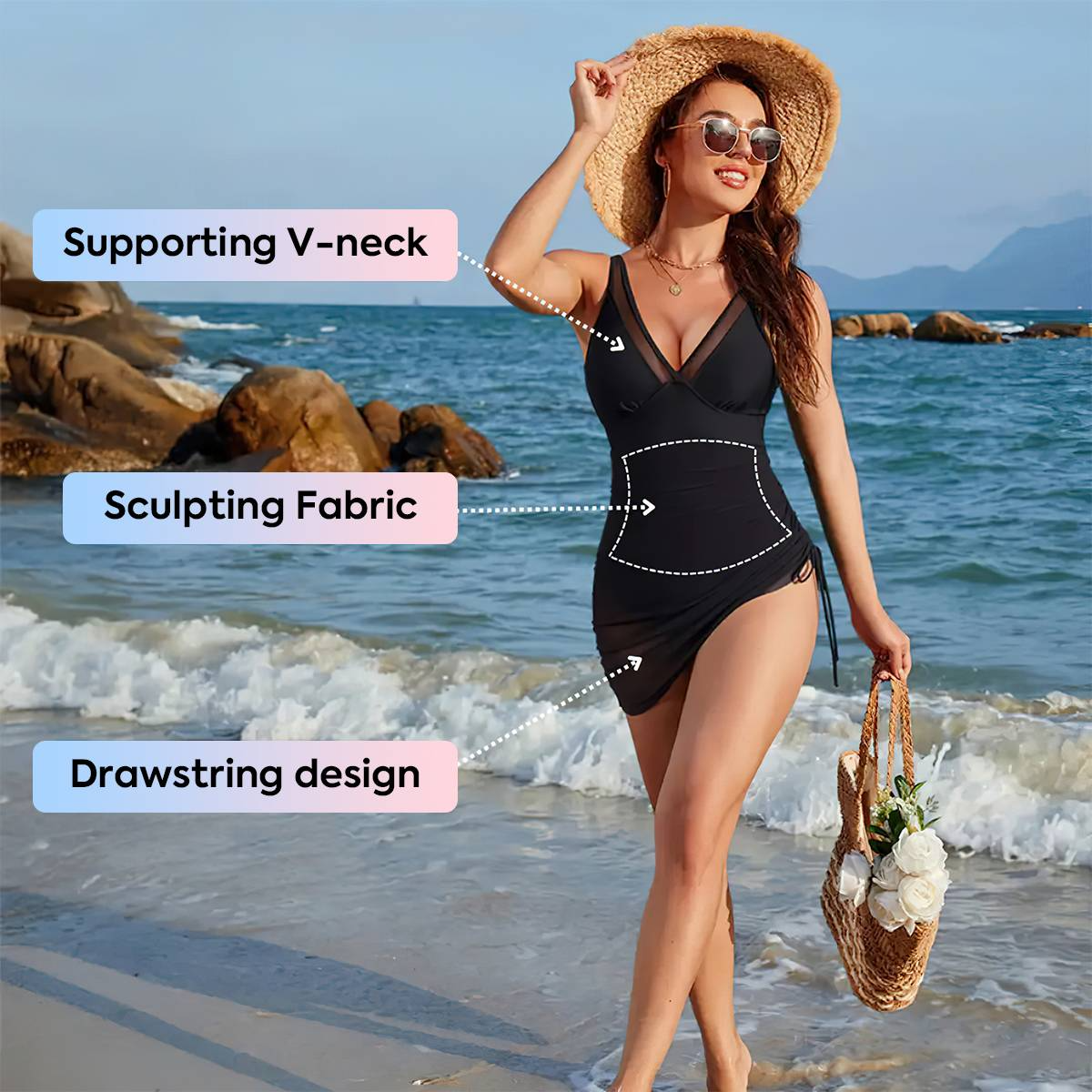 Tummy Control Mesh Sheer Sarong Wraps Women One Piece