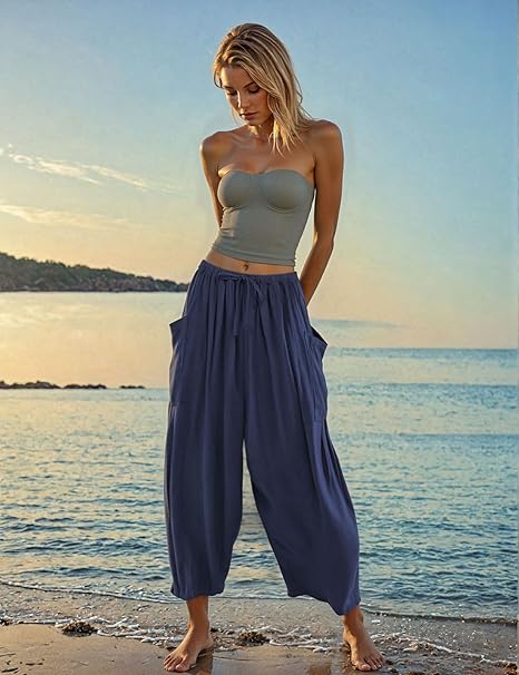 Women's Polyester Wide Leg Pants with Pockets