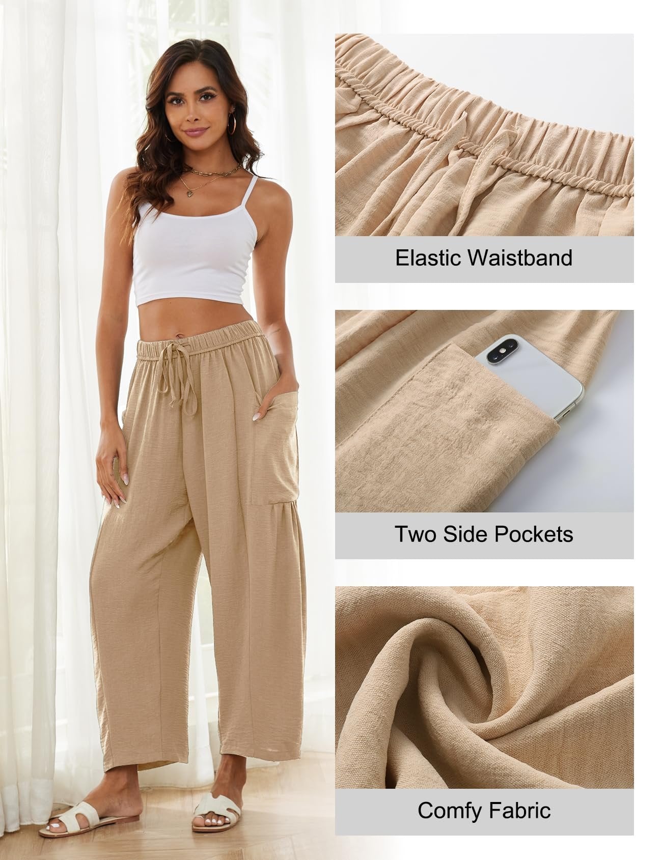Women's Linen Casual Wide Leg Pants