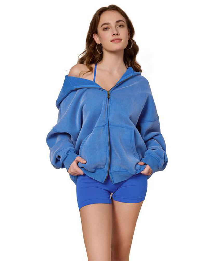 Oversized Unisex Acid Wash Zip Hoodie