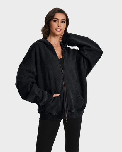 Oversized Unisex Acid Wash Zip Hoodie