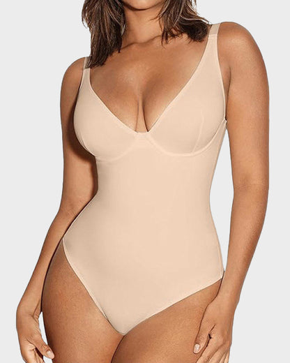 V Neck Tummy Control Thong Bodysuit Shapewear