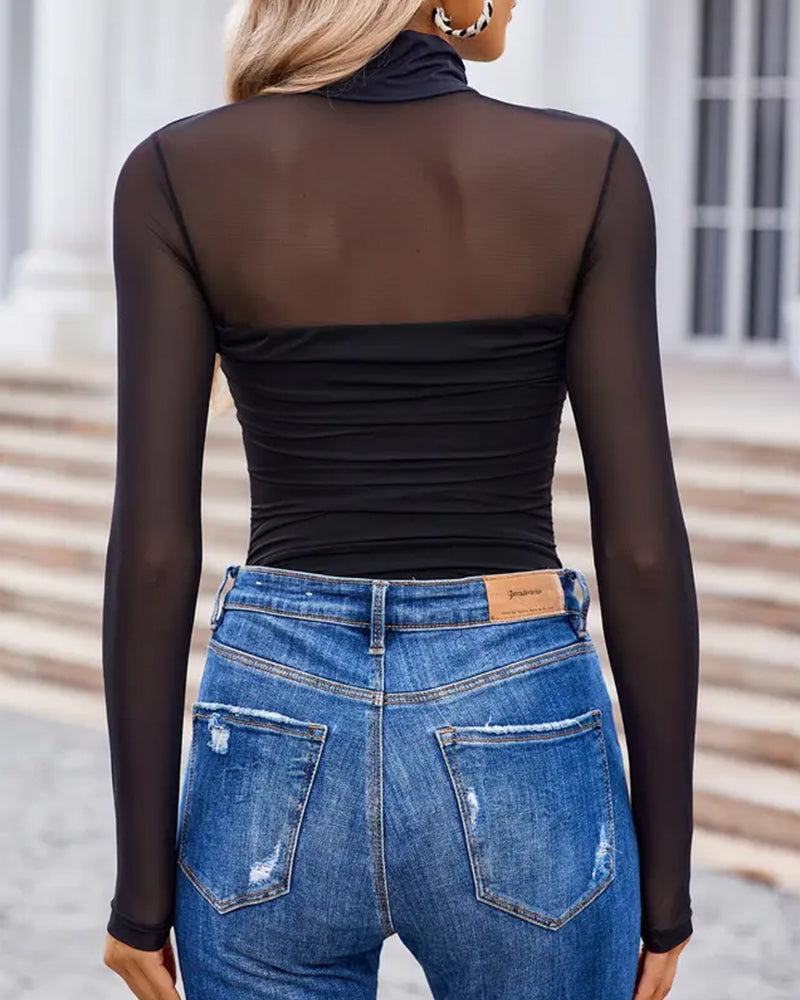 Women Long Sleeve Bodysuit Turtle Neck Shapewear