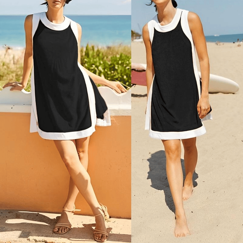 Hot Sale-Women's Casual Color Block Sleeveless Tops Matching Shorts with Pockets