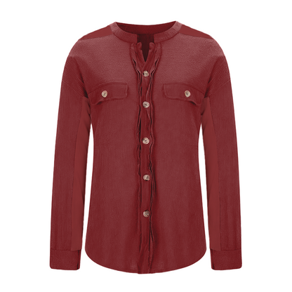 Women's Loose Fit Batwing Sleeve Waffle Knit Button Down Shirt Shacket Tops