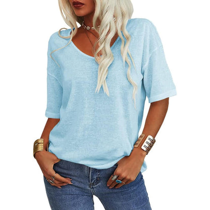 Women's Solid Color V-Neck T-shirt